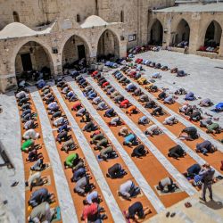 Territorios palestinos, Gaza: los hombres musulmanes mantienen la distancia social mientras ofrecen la oración del viernes en una mezquita durante el mes sagrado musulmán del Ramadán. | Foto:Abed Alrahman Alkahlout / Quds Net News a través de ZUMA Wire / DPA