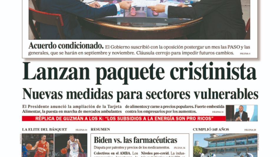 La tapa del Diario PERFIL del sábado 8 de mayo de 2021