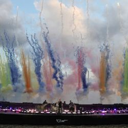 En la imagen distribuida publicada por los Brit Awards, se ve a Coldplay actuando en los BRIT Awards 2021 en Londres. | Foto:John Marshall / AFP