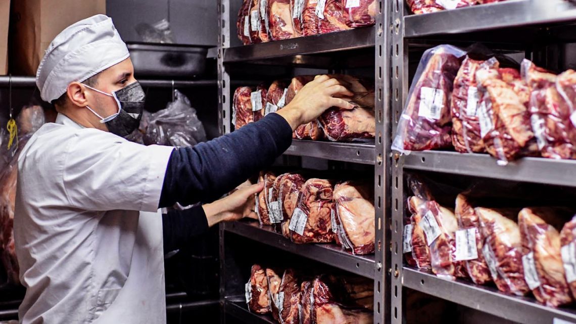 A chef prepares beef cuts at the Don Julio parrilla in Buenos Aires.