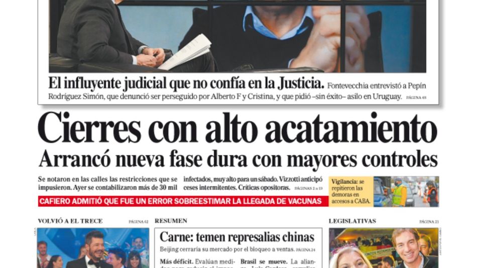 La tapa del Diario PERFIL del domingo 23 de mayo de 2021.