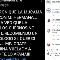 Alex Caniggia ofendió a Pampita con un escandaloso tweet y Mariana Nannis se sumó a la polémica