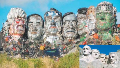 Recyclemore. Entre las cabezas representadas se ven las de Angela Merkel, Boris Johnson y Joe Biden.