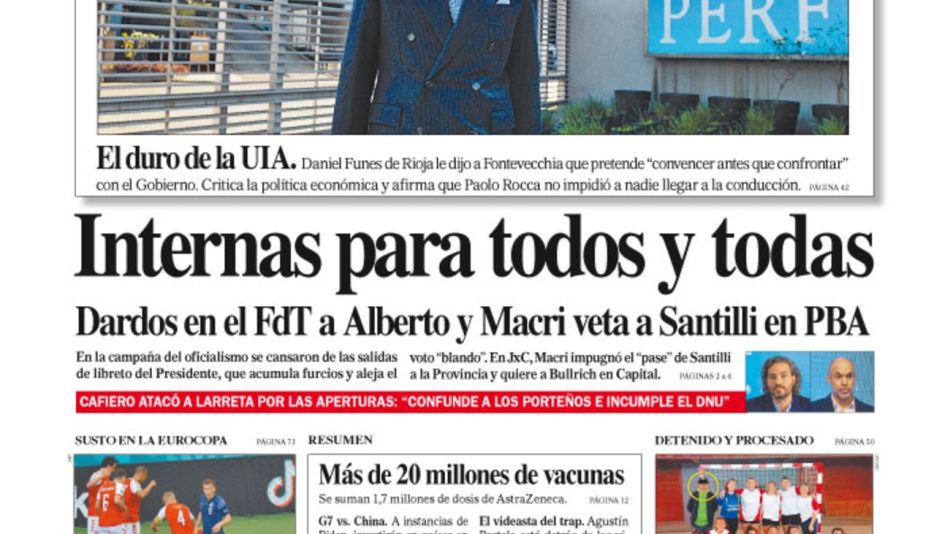 La tapa del Diario PERFIL del domingo 13 de junio de 2021.