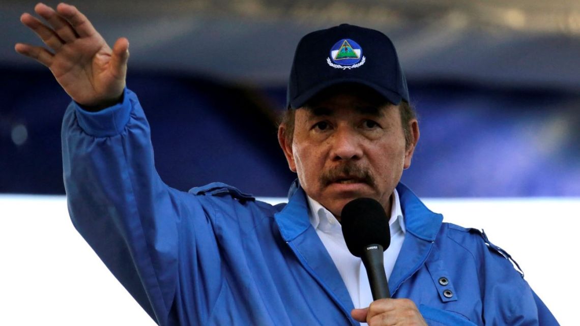  Nicaraguan President Daniel Ortega speaks during the commemoration of the 51st anniversary of the Pancasan guerrilla campaign in Managua, on August 29, 2018.