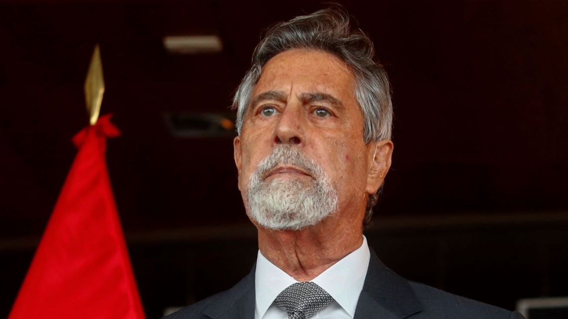  Photo released by the Peruvian presidency press office of Peruvian interim president Francisco Sagasti speaking in Lima on June 18, 2021.