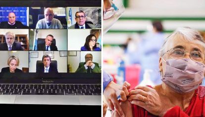 En acción. Los auditores generales de la Nación, en una de sus últimas reuniones virtuales. Las vacunas se volvieron motivo de debate.