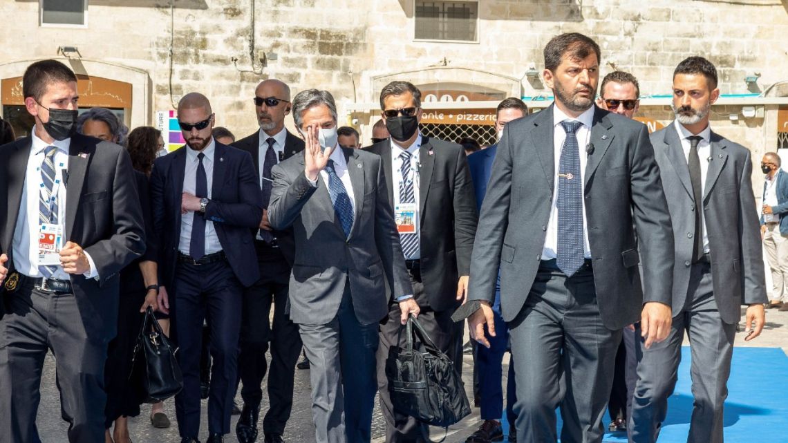 US Secretary of State Antony Blinken arrives for a G20 foreign and development ministers meeting in Matera, on June 29, 2021. 