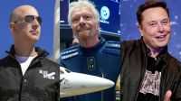 Bezos, Branson y Musk en carrera por la conquista espacial. 