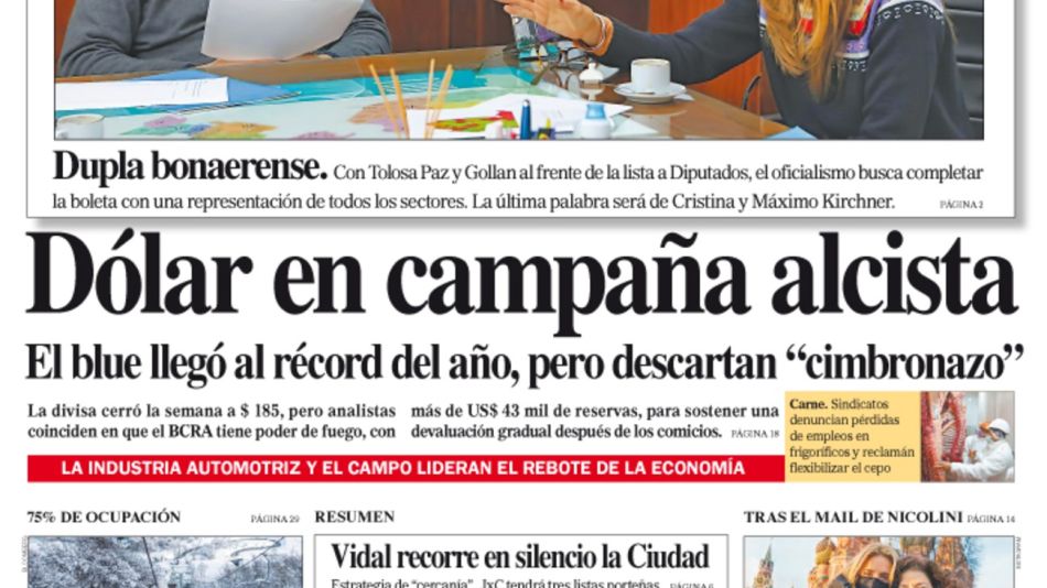 La tapa del Diario PERFIL de esté sábado 24 de julio de 2021.