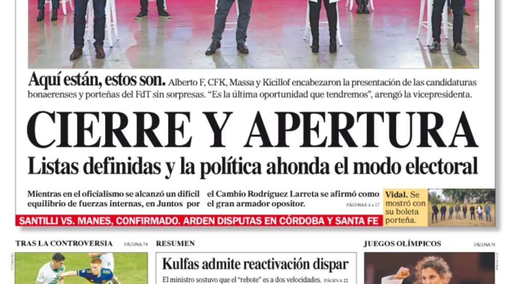 La tapa del Diario PERFIL del domingo 25 de julio de 2021