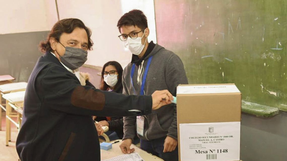 Salta Governor Gustavo Saenz votes in the province's 2021 elections.
