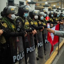 Manifestantes marchan para exigir la renuncia del presidente de Perú, Pedro Castillo, en Lima. | Foto:Ernesto Benavides / AFP