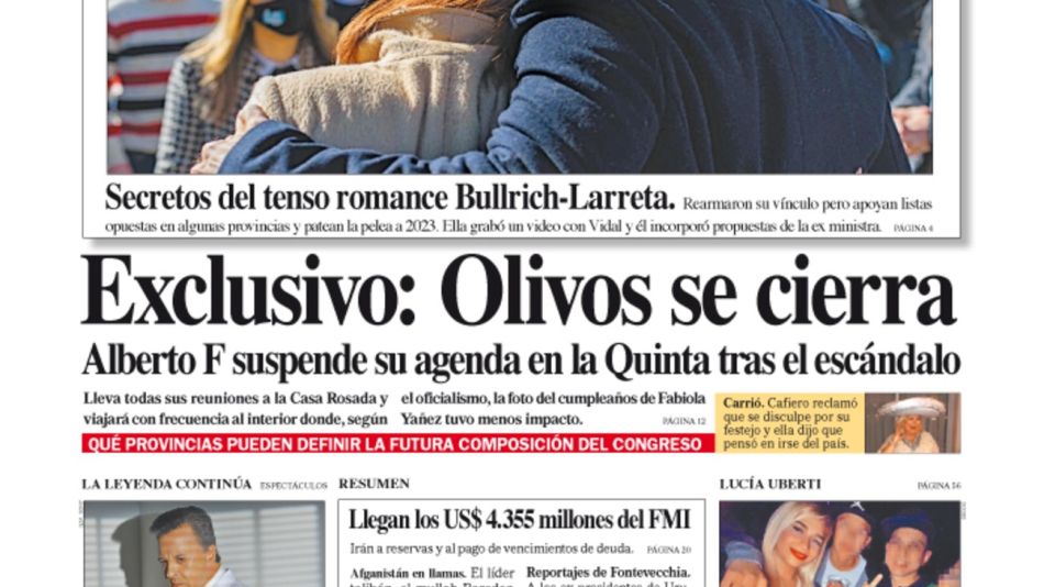La tapa del Diario PERFIL de domingo 22 de agosto de 2021.