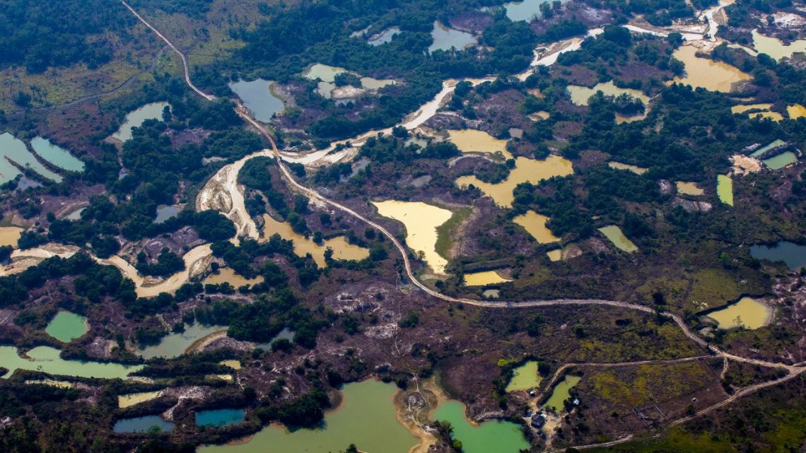 Aerial file photo taken on August 28, 2019 of the Esperanca IV informal gold mining camp, near the Menkragnoti indigenous territory, in Altamira, Para state, Brazil, in the Amazon basin. 