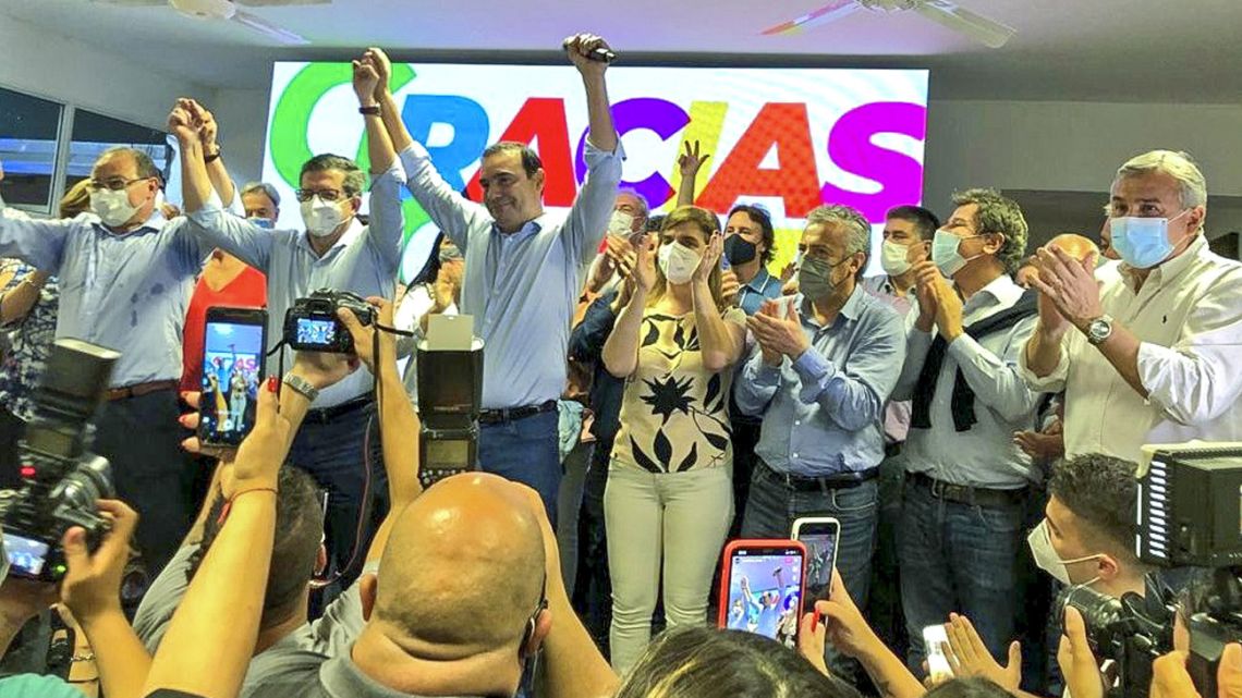 Corrientes Governor Gustavo Valdés celebrates his victory in the provincial elections.