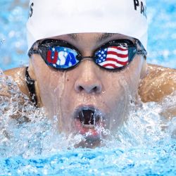 La estadounidense Anastasia Pagonis compite en la prueba de natación de 200 metros medley SM11 en los Juegos Paralímpicos de Tokio 2020 en el Centro Acuático de Tokio. | Foto:Charly Triballeau / AFP