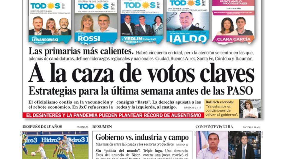La tapa del Diario PERFIL de este domingo 5 de septiembre de 2021.