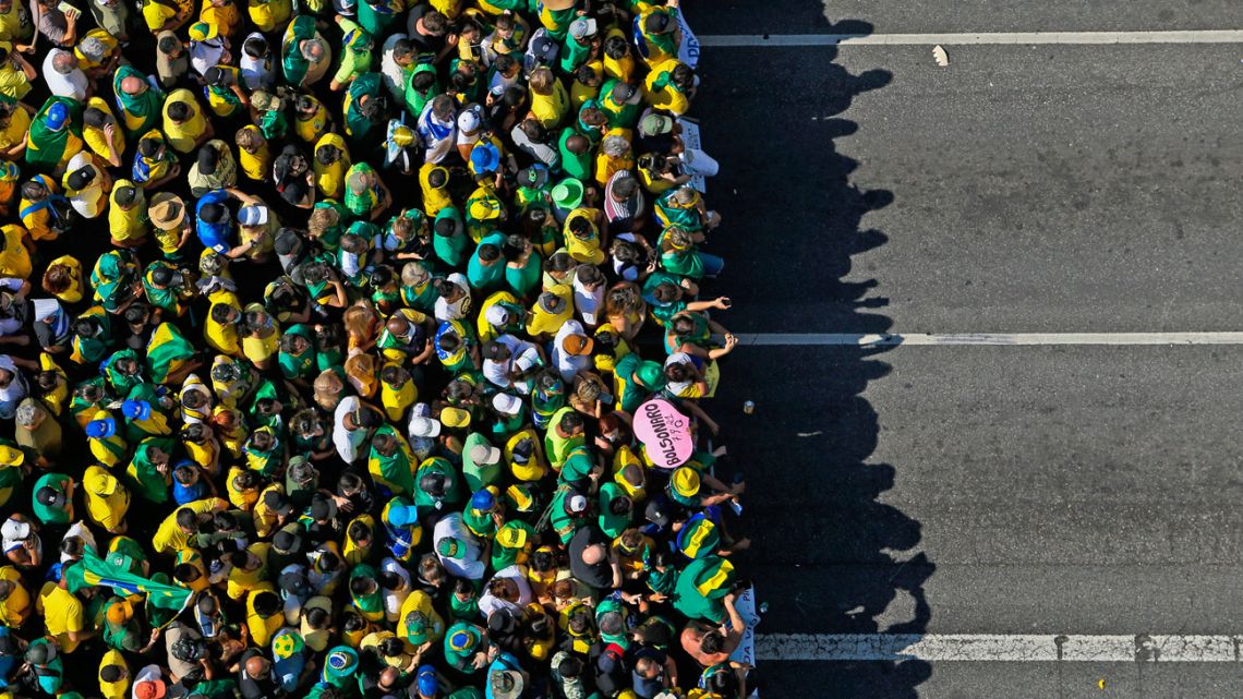 Aerial view of a demonstration to support Brazilian President Jair Bolsonaro in São Paulo, Brazil, on September 7, 2021, amidst Brazil's Independence Day. 