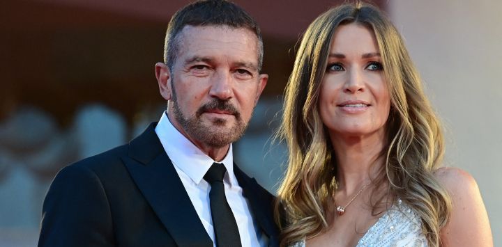 El actor español Antonio Banderas y su pareja Nicole Kimpel llegan a la proyección de la película 