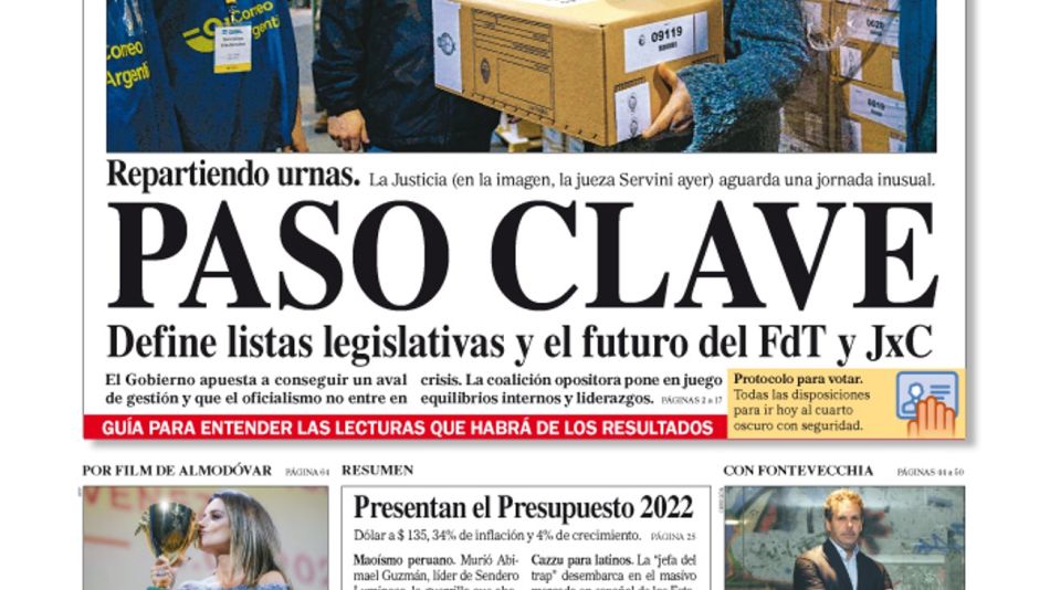 La tapa del Diario PERFIL de este domingo 12 de septiembre de 2021