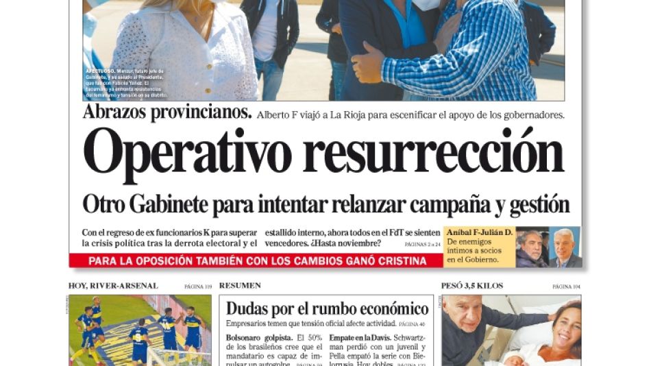 La tapa del Diario PERFIL del domingo 19 de septiembre de 2021.