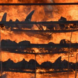 Cuernos de rinoceronte incautados arden en un horno en una campaña contra la caza furtiva para conmemorar el Día Mundial del Rinoceronte cerca del Parque Nacional Kaziranga en Bokakhat.  | Foto:AFP