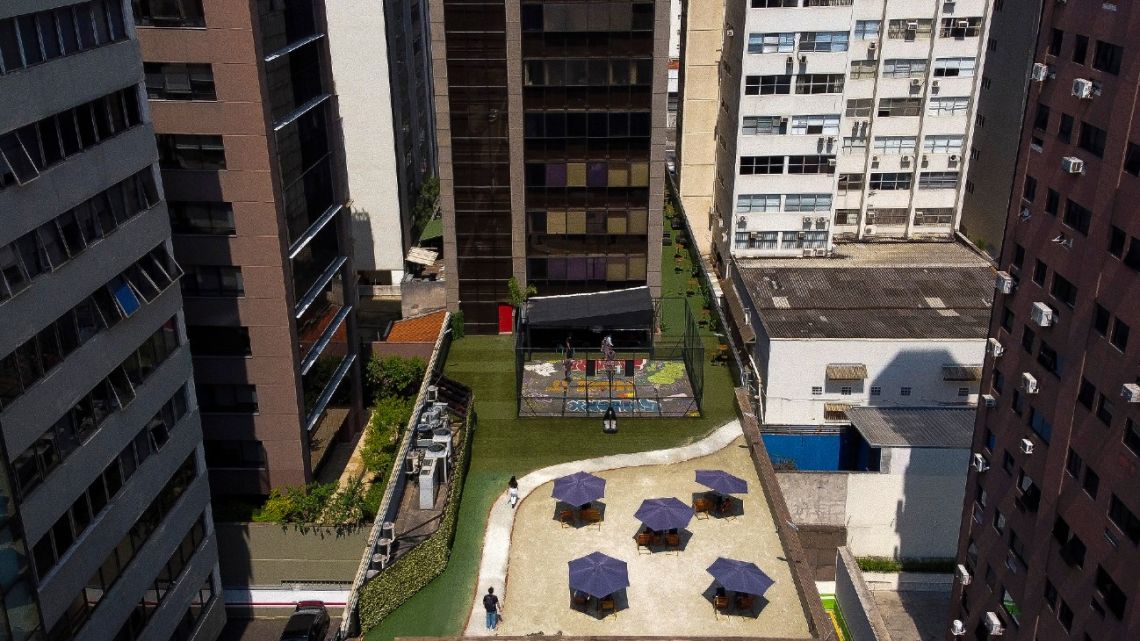 Aerial view of a coworking space on Paulista Avenue, in São Paulo, Brazil, on September 27, 2021. 