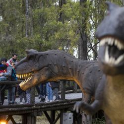 Visitantes recorren el sector "Tierra de Dinos" en el predio ferial "Tecnópolis", en la localidad de Villa Martelli. | Foto:Xinhua/Martín Zabala