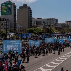 Demonstrators gather during a Confederacion General del Trabajo (CGT) union rally in Buenos Aires, Argentina, on Monday, Oct. 18, 2021.