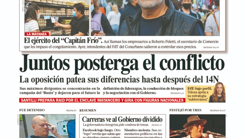 La tapa del Diario PERFIL del domingo 24 de octubre de 2021.