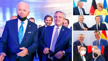 Postales. Con Joe Biden charló menos de un minuto. Mantuvo reuniones bilaterales con Merkel, Macron y Sánchez. Con Bolsonaro también tuvo un saludo casual después de la foto de familia.