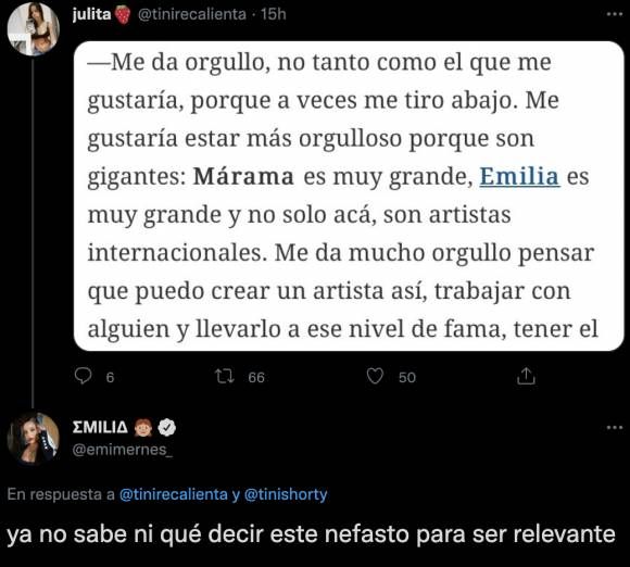 Emilia Mernes disparó contra Fer Vázquez de Rombai: 