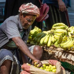 Un vendedor yemení vende plátanos en un mercado de la tercera ciudad de Yemen, Taez, en medio del deterioro de las condiciones económicas y de vida debido al prolongado estado de conflicto. | Foto:AHMAD AL-BASHA / AFP