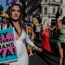 Revellers take part in the 30th Pride Parade in Buenos Aires City, on November 6, 2021. 