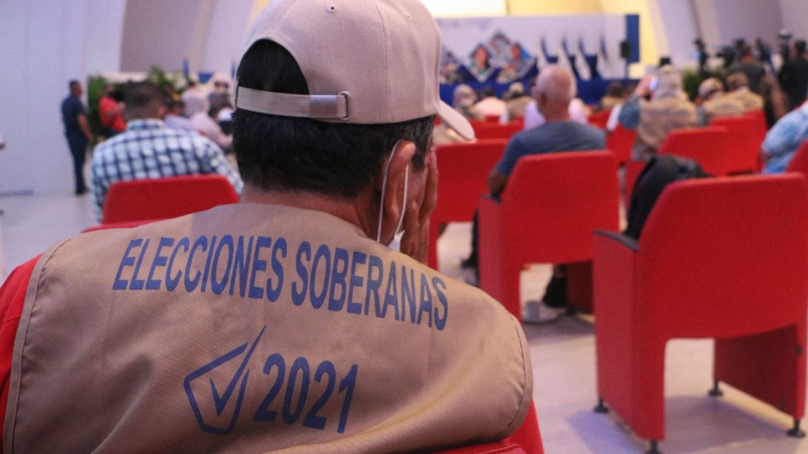Accompaniers of the electoral process participate in a meeting after being accredited by the Supreme Electoral Council (CSE) for the November 7 elections at the Olof Palme convention centre in Managua, on November 6, 2021. 