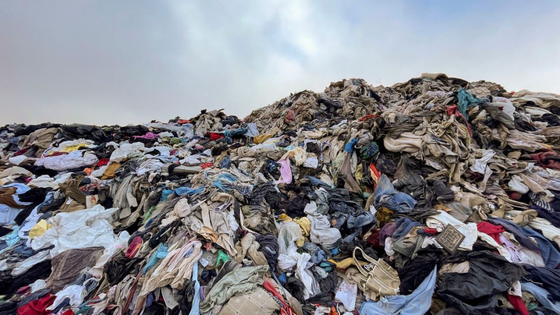 View of used clothes discarded in the Atacama desert, in Alto Hospicio, Iquique, Chile, on September 26, 2021. 
