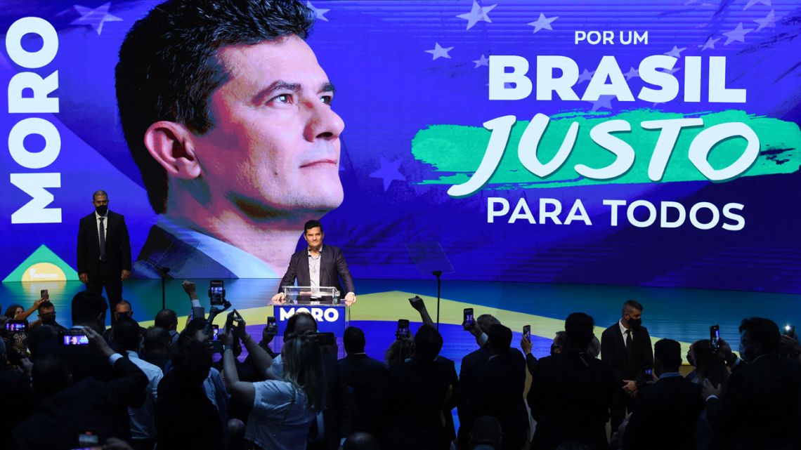 Former Brazilian judge and justice minister Sergio Moro, pictured during an event to announce his affiliation to the PODEMOS party in Brasilia, on November 10, 2021. 
