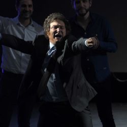 Ciudad de Buenos Aires: Búnker de campaña de Javier Milei, el principal candidato a diputado nacional de La Libertad Avanza, en el Luna Park. | Foto:Télam/Alfredo Luna