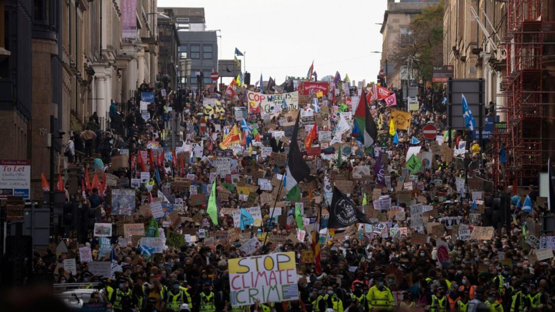 A protest march in Glasgow by campaign group Fridays for Future during COP26 climate talks called for an end to climate injustice
