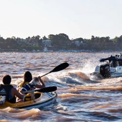 Los kayakistas rosarinos exigen poder navegar de manera segura por el río Paraná.