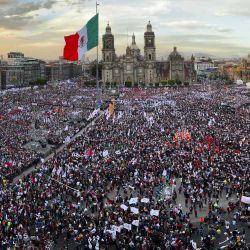 Vista aérea de la Plaza de la Constitución durante el mensaje a la nación del presidente mexicano, Andrés Manuel López Obrador, con motivo de sus tres años de gobierno, en el Centro Histórico de la Ciudad de México. | Foto:Xinhua/Str