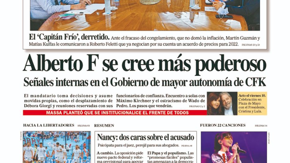 La tapa del Diario PERFIL del domingo 5 de diciembre de 2021.