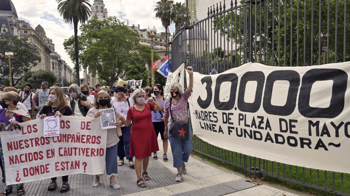 The Mothers of Plaza de Mayo stage their weekly walk.