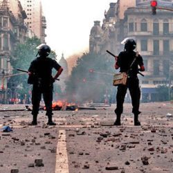 Images of unrest from Argentina's 2001 to 2002 economic, financial and social crisis.