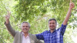 Alberto Fernández y Máximo Kirchner, saludan en San Vicente.