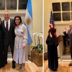Marc R. Stanley, US President Joe Biden's nominee for ambassador to Argentina, is sworn into office at his home in Dallas, Texas, United States.