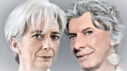 Christine Lagarde y Mauricio Macri (montado sobre otra foto de la misma Lagarde)