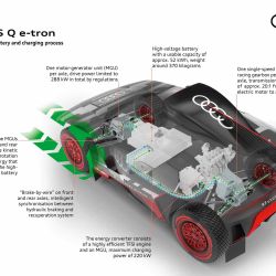 Por caso, el Audi RS Q e-tron cuenta con una batería de 52 kWh de capacidad y dos motores eléctricos que en conjunto generan hasta 288 kW de potencia (386 CV). 