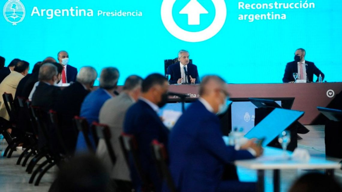 President Alberto Fernández speaks during a presentation on Argentina's multi-billion dollar debt with the International Monetary Fund, at the Bicentennial Museum in Buenos Aires, next to the Casa Rosada.